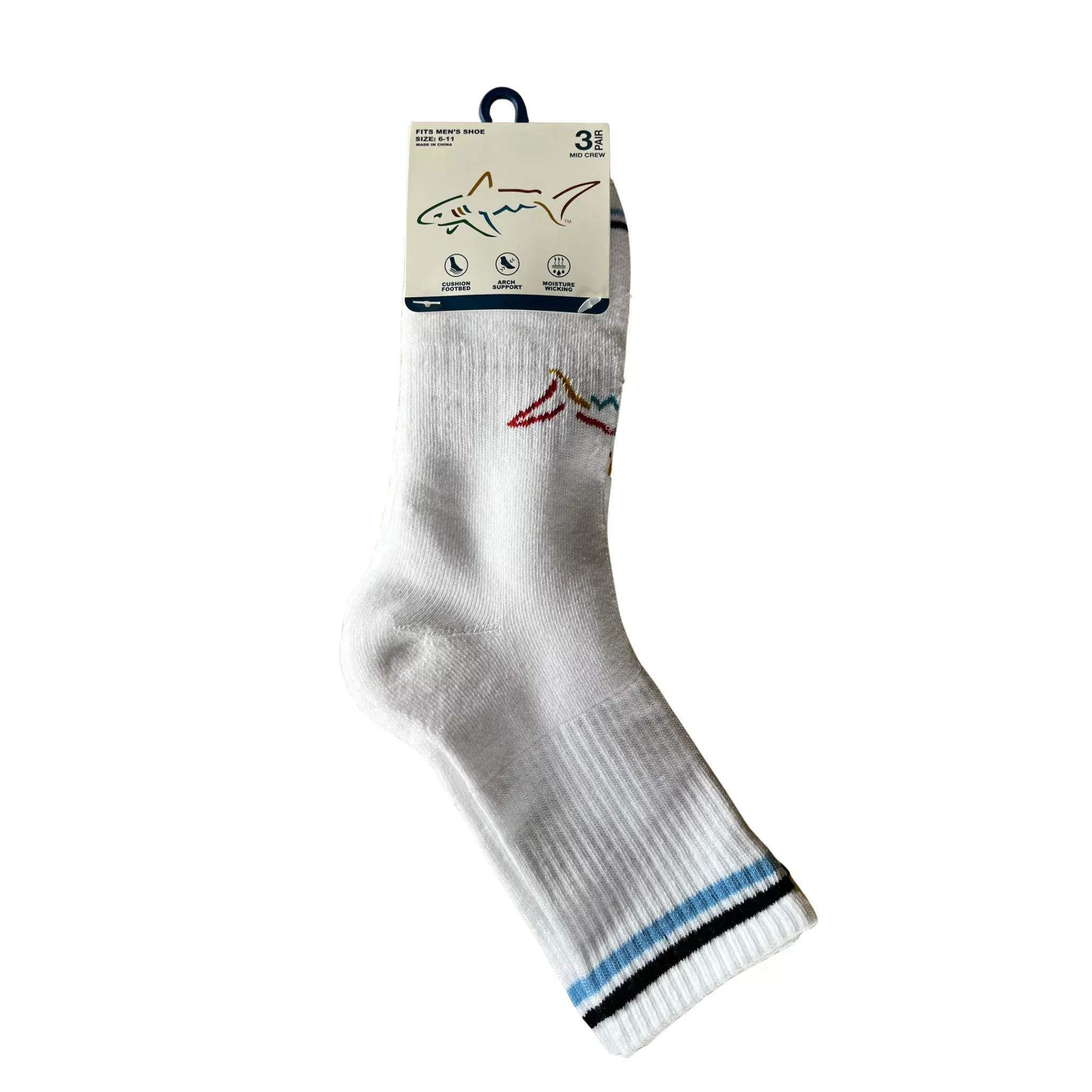 Greg Norman Mid Crew Stripe Socks | White/Blue