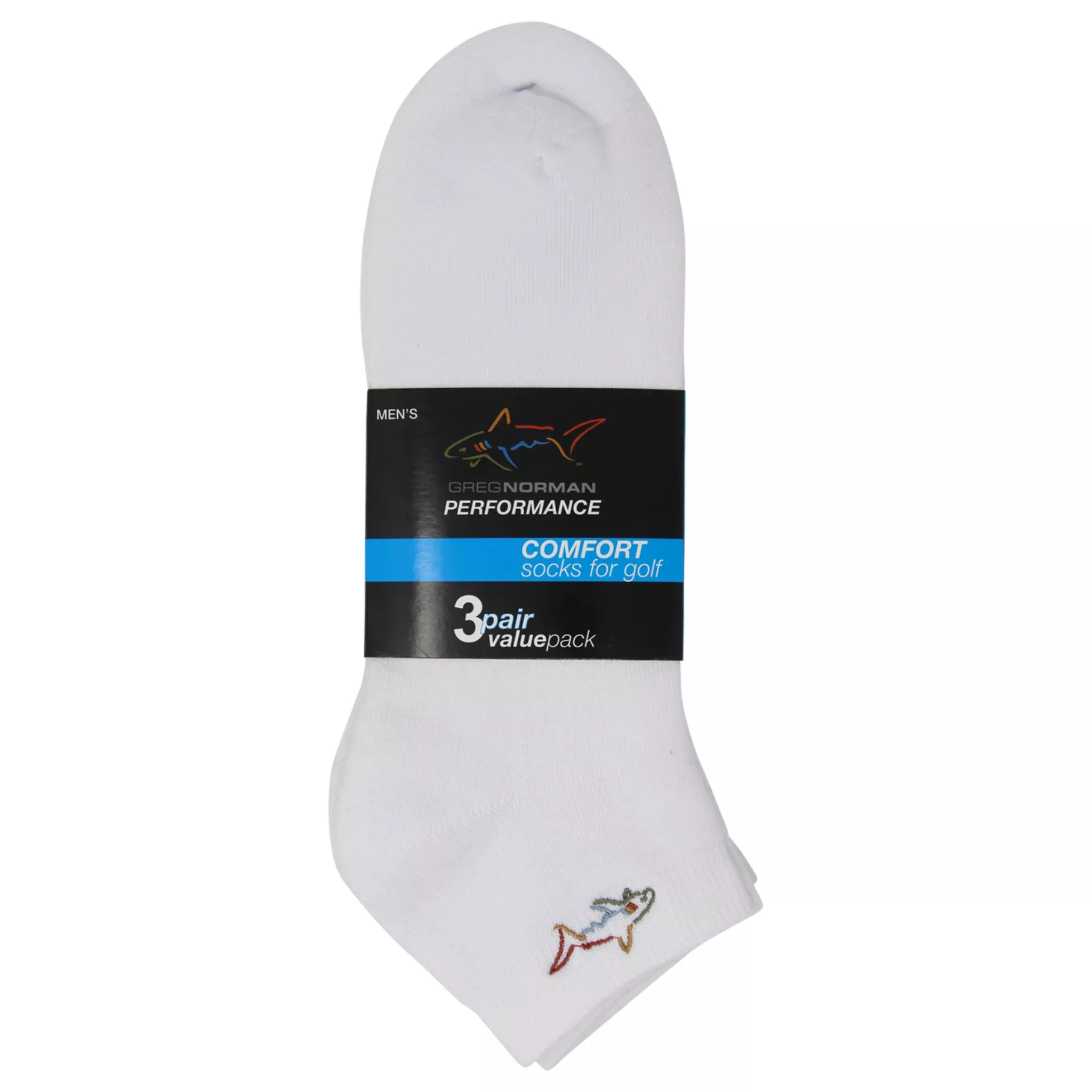 Greg Norman No-Show Comfort Golf Socks | 3-Pack | White/Blue