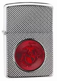 Zippo USMC Red Logo Armor High Polish Chrome Pocket Lighter